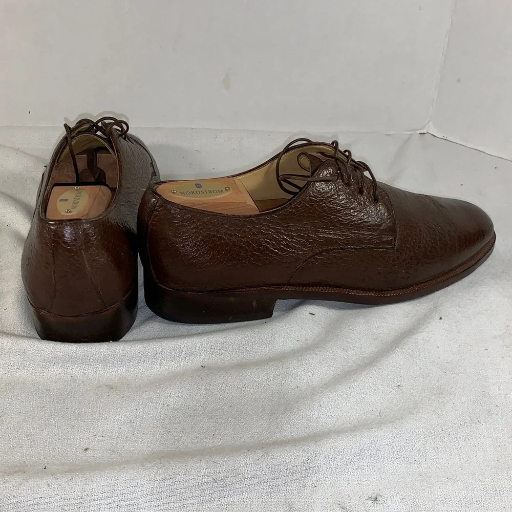 Moreschi Men's Italian Brown Pebbled Leather Derby Lace-Up Oxford Style Shoes 9